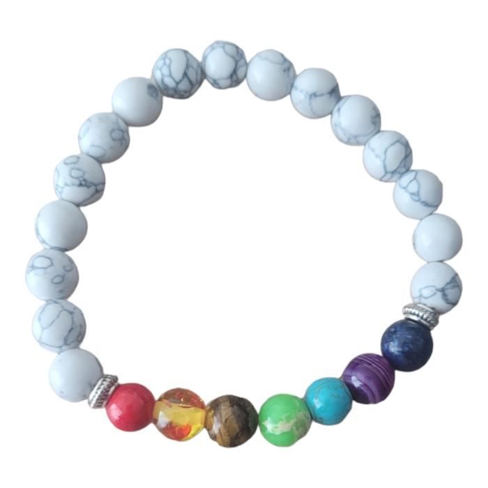 Bracelet Lithothérapie en Howlite naturelle. Ancrage, relaxation, méditation. Noir & Rose