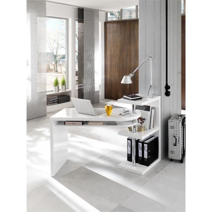 Bureau plateau pivotant coloris laque blanc brillant - L145 x H94 x P50 cm
