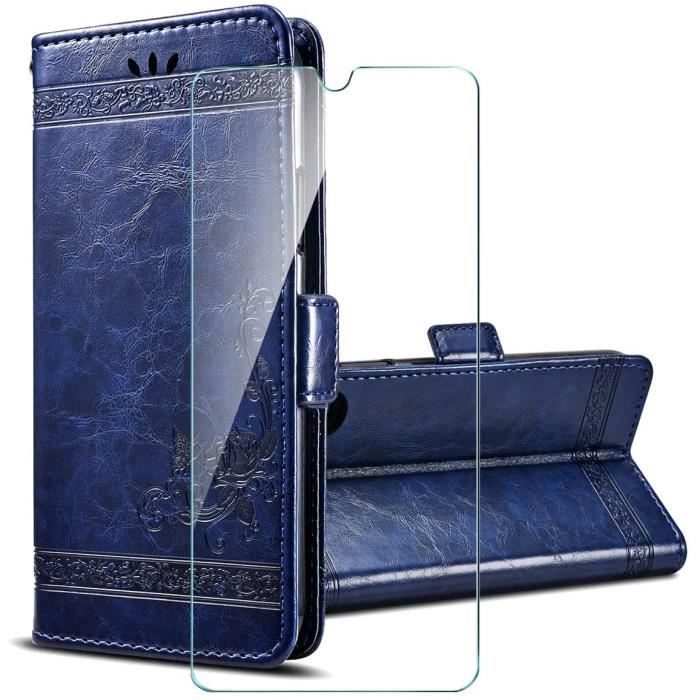 coque pour Wiko Y51 PU Cuir Magnétique Flip Stand Protecteur Etui Housse+1X Film Protection Écran-bleu