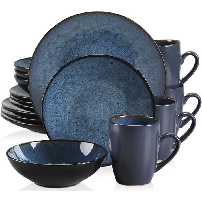 Service de table complet,  vancasso Assiette, Série BUBBLE-B 16 pièces pour 4 Personnes, vaisselle bicolore en terre cuite à double