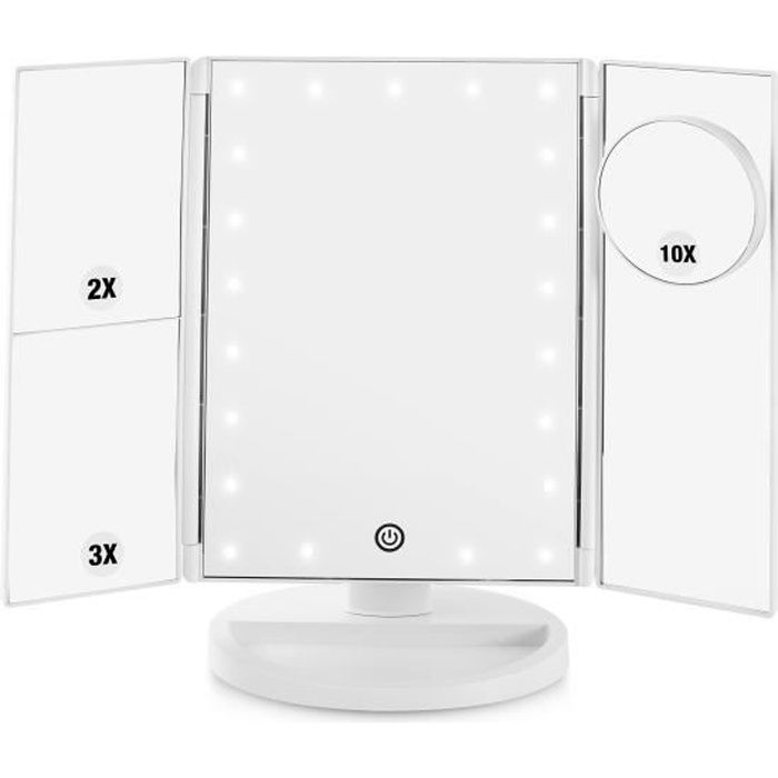 YOGHI Miroir Grossissant Triptyque pliable 21 LED - Lumière blanc