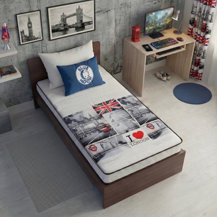Matelas mousse 90x190 cm LONDON - Mousse profilée 5 zones de confort - Soutien ferme - epaisseur 15 cm - Fabriqué en Belgique
