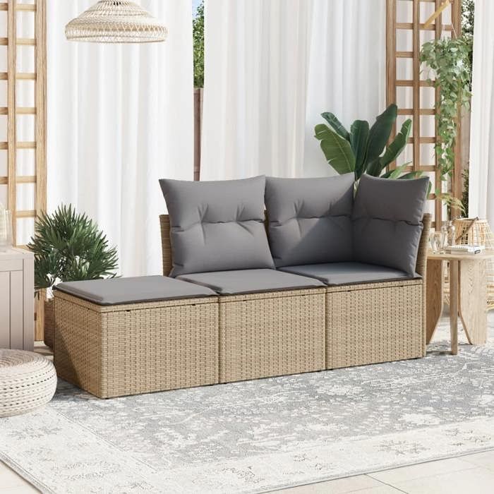 vidaXL Salon de jardin avec coussins 3 pcs beige résine tressée 3217469