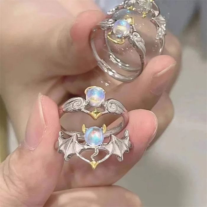 Lot De 2 Bagues Ajustables - Cristal Bleu Clair Et Rose - Neuf Sans étui