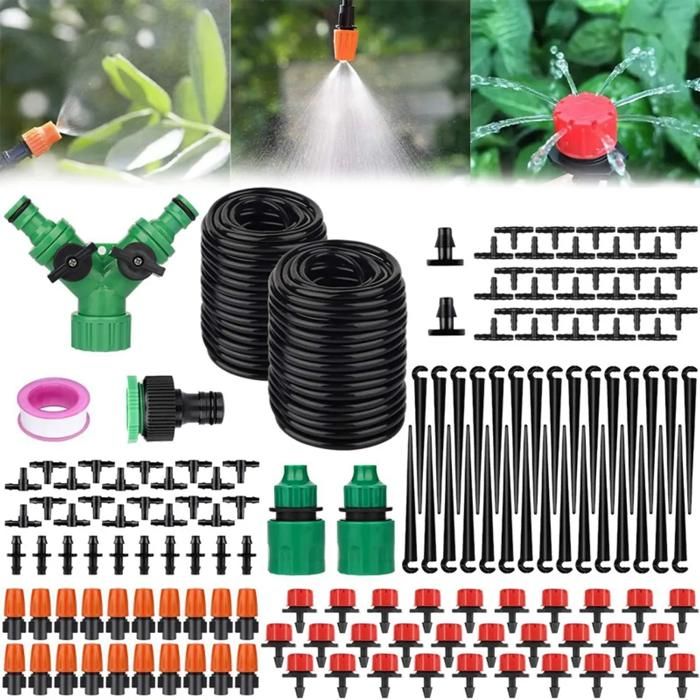 Kit D'Irrigation Par Brumisation 20 Mètres - 20 Buses Réglables 360° - Pour Arrosage Pelouse, Jardin, Rafraîchissement Terrasse