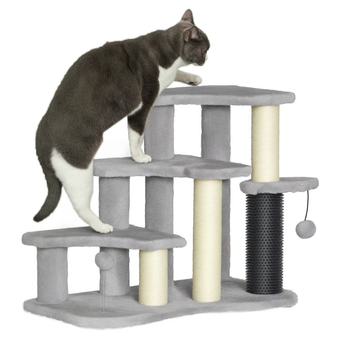 Arbre à Chat 90 Cm Avec Griffoirs Sisal, Plateformes Et Niche - Tour De Jeu Pour 1-2 Chats, Gris Clair