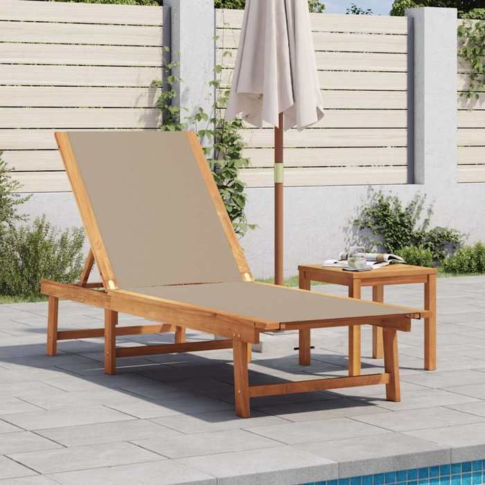 vidaXL Chaise longue taupe bois dacacia solide et textilène 4008415