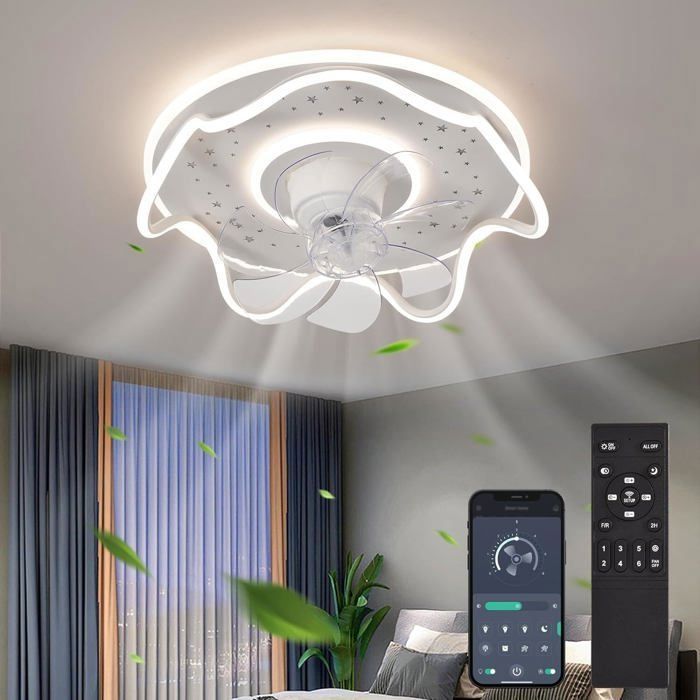Ganeed Ventilateur de plafond moderne avec éclairage lampe LED dimmable avec ventilateur et télécommande ventilateur de plafond - Ganeed