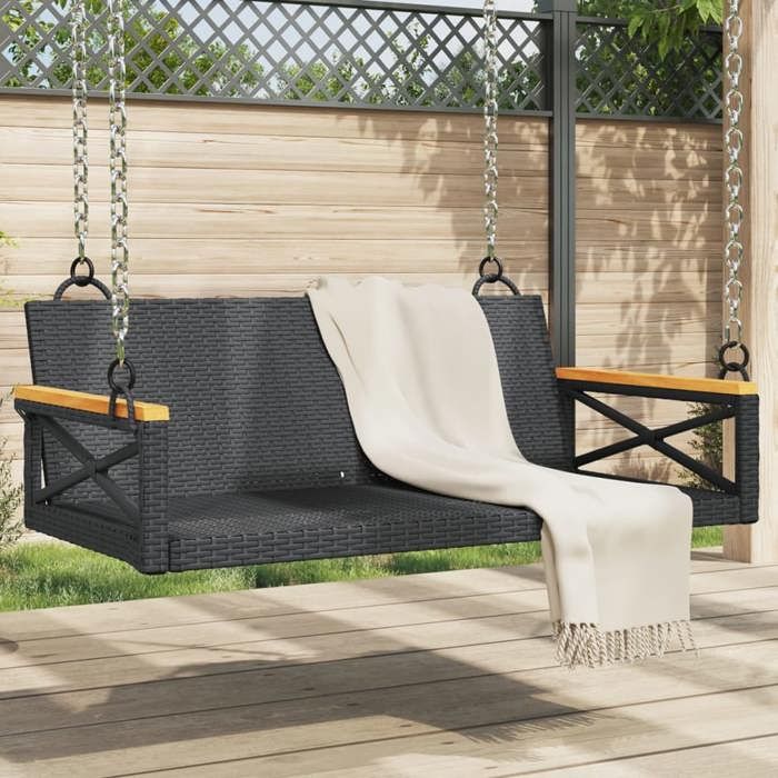 Vidaxl Balancelle noir 109x62x40 cm résine tressée 368152