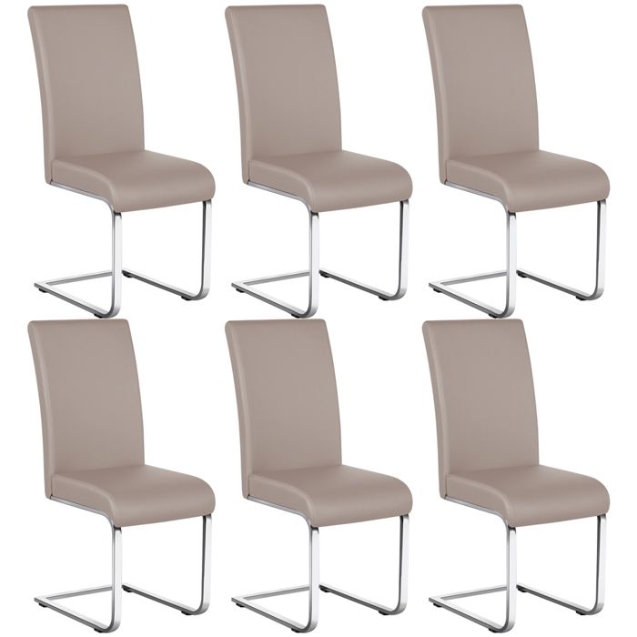 Lot de 6 Chaises de Salle à Manger en Similicuir Polyuréthane avec Pieds Métalliques en U et Haut Dossier Brun Clair YAHEETECH Lot de 6 Chaises de Salle à Manger en Similicuir Polyuréthane avec Pieds Métalliques en U et Haut Dossier Brun Clair YAHEETECH