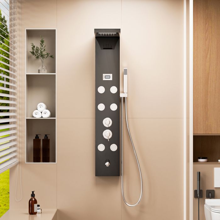 LED Pluie Panneau De Douche Système De Tour De Pluie Cascade Massage Corps Jets Kit Robinet-Noir B