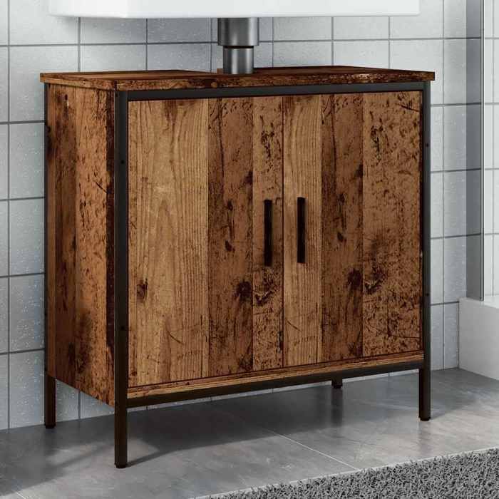 SALE 2025Meuble bas sous évier - Armoire lavabo - vieux bois - 60x30x60 cm - bois dingénierie 14 6 Kg 5344