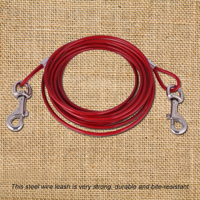 Meilleurs prix pour SURENHAP Laisse de chien Long acier fil Ligne de camping extérieur pique-nique corde de câble de sécurité pour animaux sport Rouge