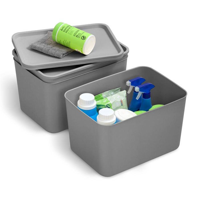 Iris Ohyama Boites de Rangement dressing plastique 22L Lot de 3 Gris SNL-MD Iris Ohyama Boites de Rangement dressing plastique 22L Lot de 3 Gris SNL-MD