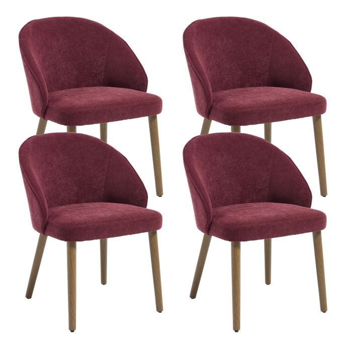Ya-Home Chaise de Salle à Manger Lot de 4 Chaise Salle à Manger avec Pied Bois Chaise de Salon pour Cuisine Chenille Rouge Foncé
