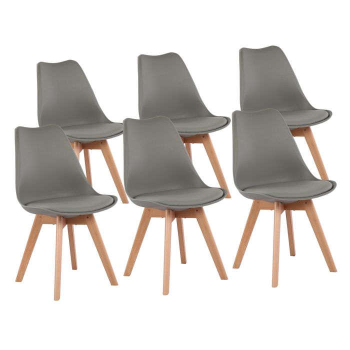 EGGREE Lot de 6 Chaises de Cuisine en Bois Rétro Rembourrée Chaise de Salle de Bureau avec Pieds en Bois de Hêtre Massif Gris EGGREE Lot de 6 Chaises de Cuisine en Bois Rétro Rembourrée Chaise de Salle de Bureau avec Pieds en Bois de Hêtre Massif Gris