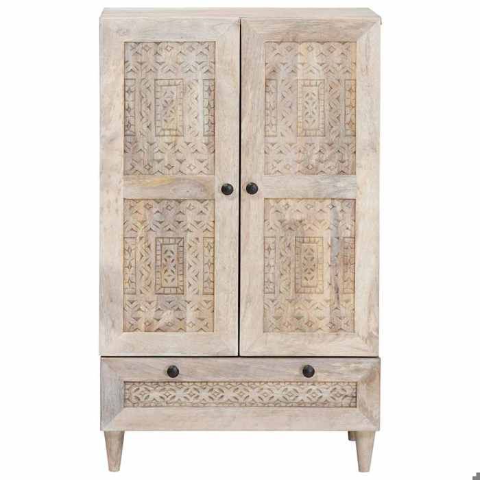 BEL-ACHAT* haut - Capacité généreuse - Cabinet Vaisselier Armoire Blanc 60x33x100 cm - Bois de manguier massif Prom64007845