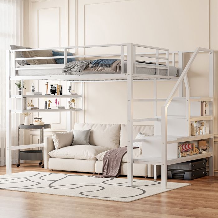 Lit haut 140*200cm planchers rampe de rangement espace libre sous le lit pour revêter balustrade sans matelas blanc