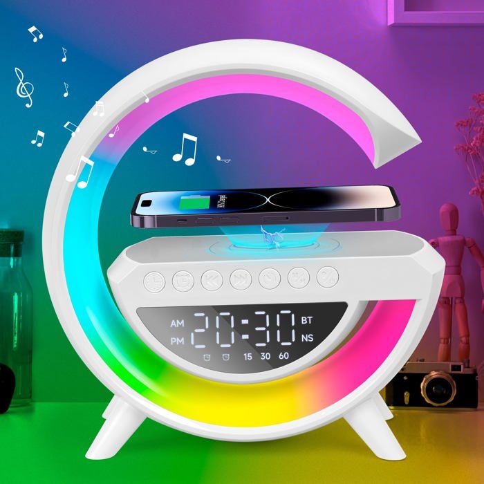 Lampe de chevet LED avec Fonction de Charge Lampe dambiance Chargeur Sans Fil 15 W Lampe de Table LED avec Haut-parleur Bluetooth