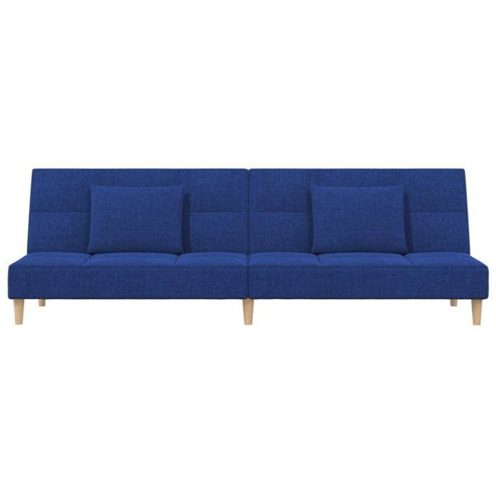 Promotion janvier Canapé-lit Convertible - CLARENCE - à 2 places - avec deux oreillers - bleu tissu 200x84.5x69 cm CC271