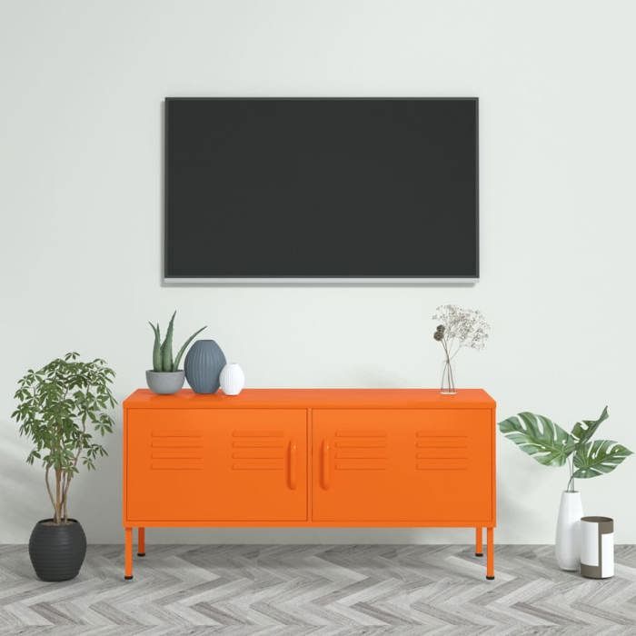 SALE 2026 Armoire TV moderne Orange - Meuble TV Orange 105x35x50cm Acier PRO374138678