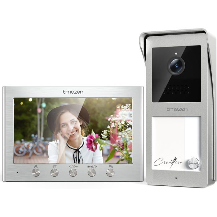 Visiophone Connecté TMEZON 2 Fils Kit Interphone Vidéo 7 pouces Vision Nocturne