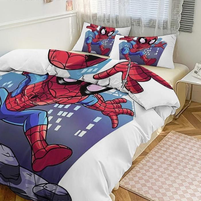 Spiderman Ensembles de literie pour enfants Hommes Femmes Pleine taille 3pcs 1 housse de couette et 2 taies d’oreiller-xp 140*200cm