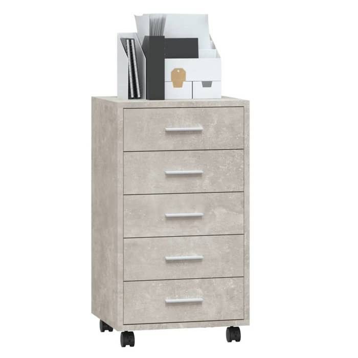 Moderne Armoire à tiroirs BURKE Casier de rangement avec roulettes Gris béton Bois dingénierie 33x38x63 cm AA822 Moderne Armoire à tiroirs BURKE Casier de rangement avec roulettes Gris béton Bois dingénierie 33x38x63 cm AA822