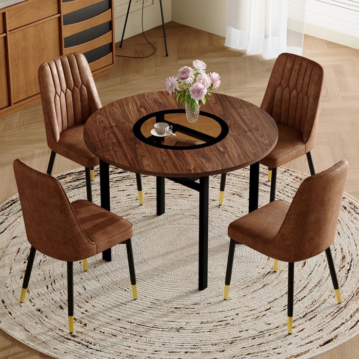 Table à manger ronde - 100 cm - Verre trempé - Étagère en verre - 4 places