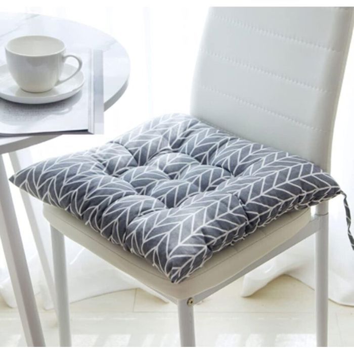 Lot de 2 coussins de chaise de salle à manger de jardin et de cuisine avec attaches gris
