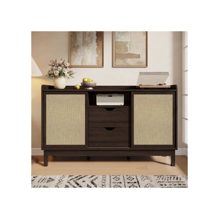 Enfilade avec portes coulissantes et doubles tiroirs meuble de rangement multifonctionnel pour salon et salle à manger