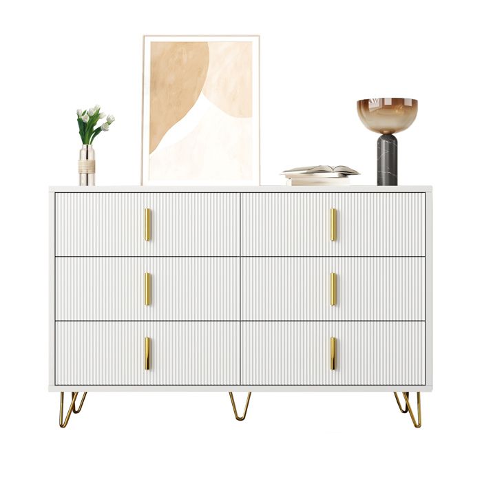 Buffet de Cuisine avec 6 Tiroirs Meuble de Rangement Salon/Salle à Manger Panneau de Particules Blanc et Or 120×40×77 cm