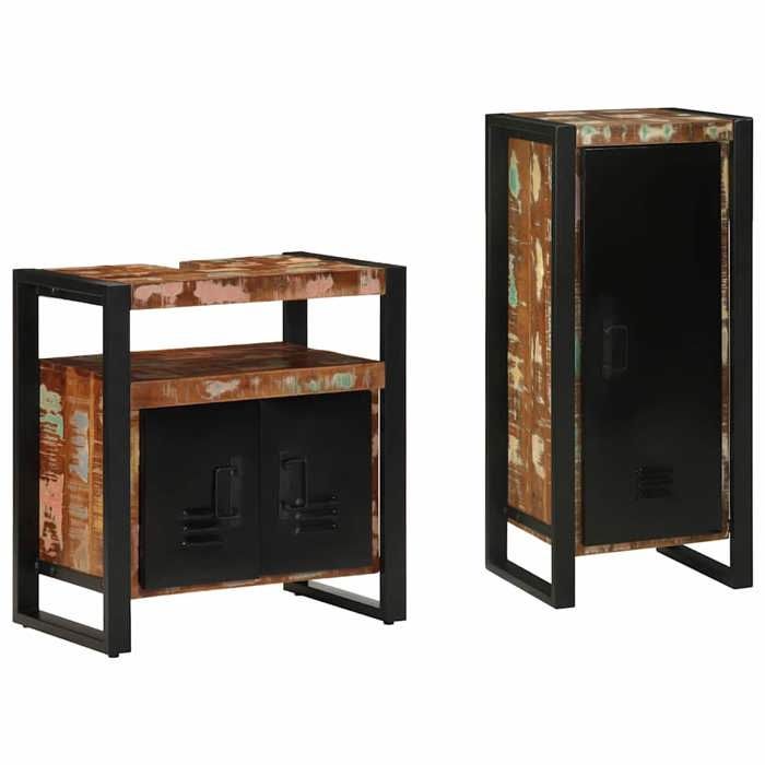 Meuble de salle de bain en 2 pcs - ARMOIRE/COLONNE WC - Bois Recyclé Solide 40x35x90 cm L4626