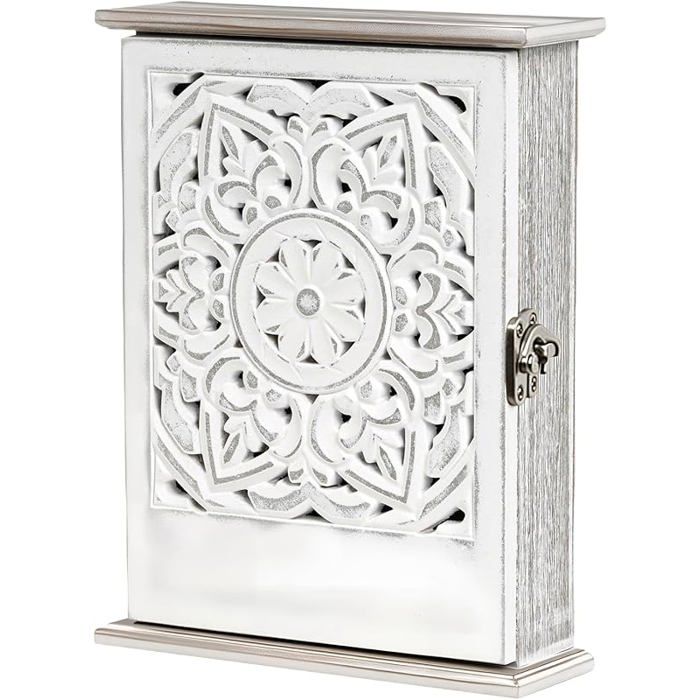 Boite a Clef Decorative Murale en Bois Armoire à Clés en Bois Armoires à Clés en Design Rétro Creux avec 6