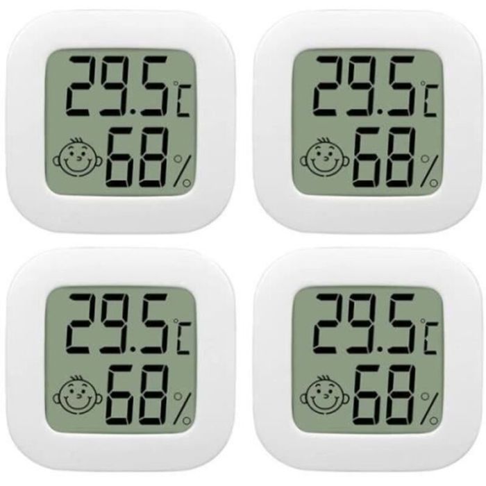 4 Pack Thermometre Interieur Mini LCD Thermomètre Hygrometre Haute Précision Température Hygromètre Moniteur avec Air icône