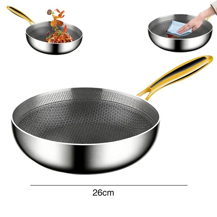 Poêle à frire - 26cm Poêle à frire nid dabeille - 2 mm dépaisseur -Chauffage uniforme -Compatible tous les poêles -Poele en inoxy