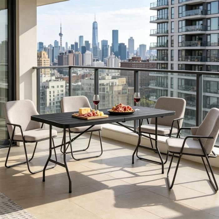 Table buffet pliante avec surface lisse parfaite pour balcon ou terrasse compacte