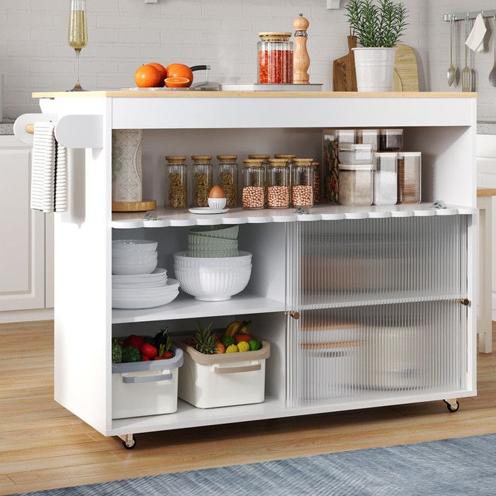 ilot central cuisine avec portes coulissantes en verre trempéChariot de cuisine avec porte-serviettes Desserte Blanc