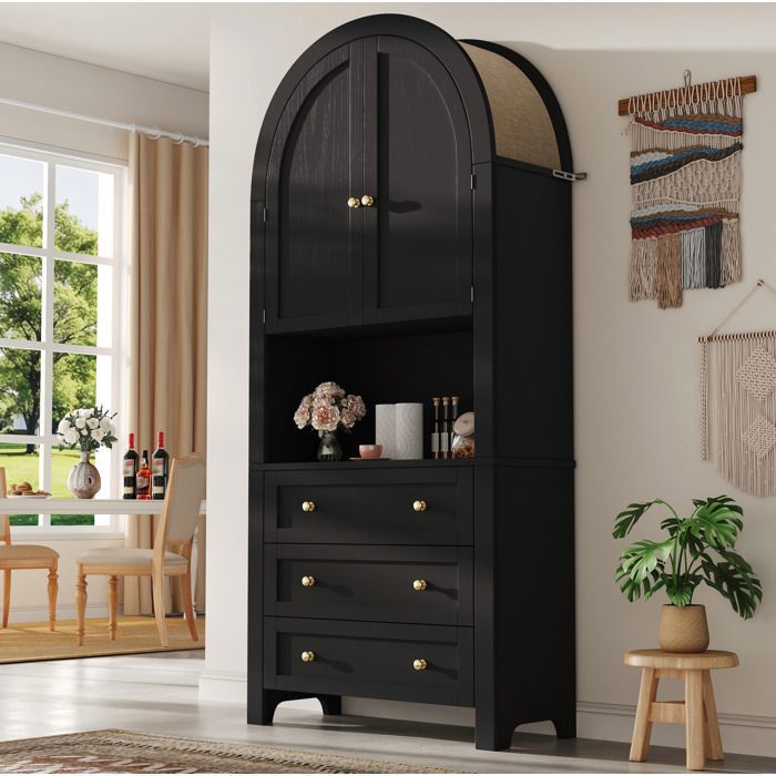 ELVORIN Armoire de rangement arche noire 70 x 35 x 180 cm MDF tiroirs portes métal