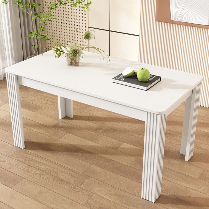 Table à manger rectangulaire blanche 116 x 65 x 75 cm en panneaux de particules avec 4 pieds stables