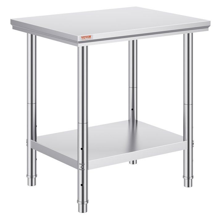 Table de travail inox 60x76x80cm double étagère réglable capacité 150kg structure stable pour cuisine pro hôtel et bureau