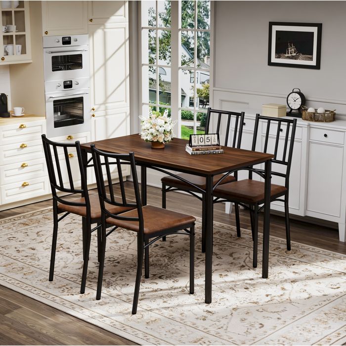 ROVRYN Ensemble table a manger 4 places avec 4 chaises style industriel decor noyer 110 x 60 x 76 5 cm