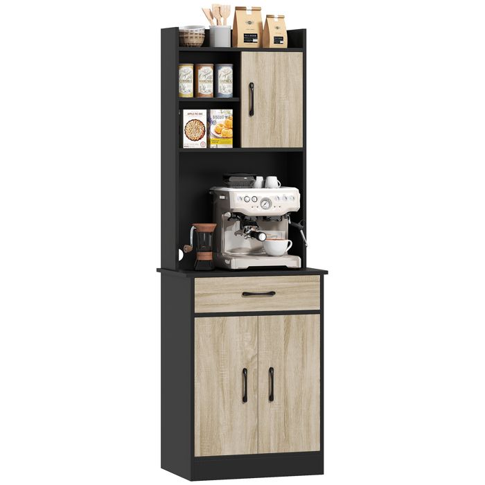 Armoire de cuisine - MINIMAL - 60×40×180 cm - 3 portes & tiroirs - Plan de travail avec passe-câbles - Mélamine bois Armoire de cuisine - MINIMAL - 60×40×180 cm - 3 portes & tiroirs - Plan de travail avec passe-câbles - Mélamine bois