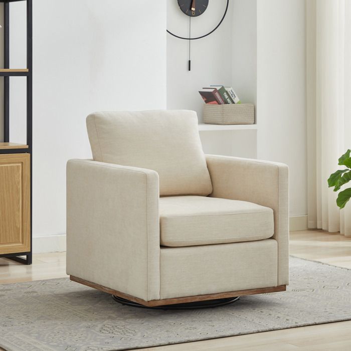 Fauteuil pivotant - Beige - Pivotant 360° - Coussin 17 cm noyau à ressorts - Dossier moelleux