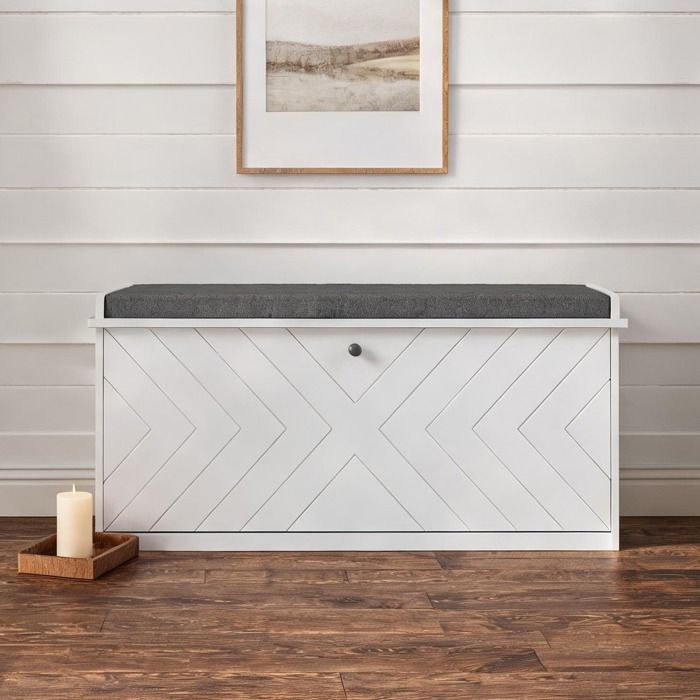Banc dentrée design avec tiroir rabattable et coussin 100 x 26 x 48 cm blanc