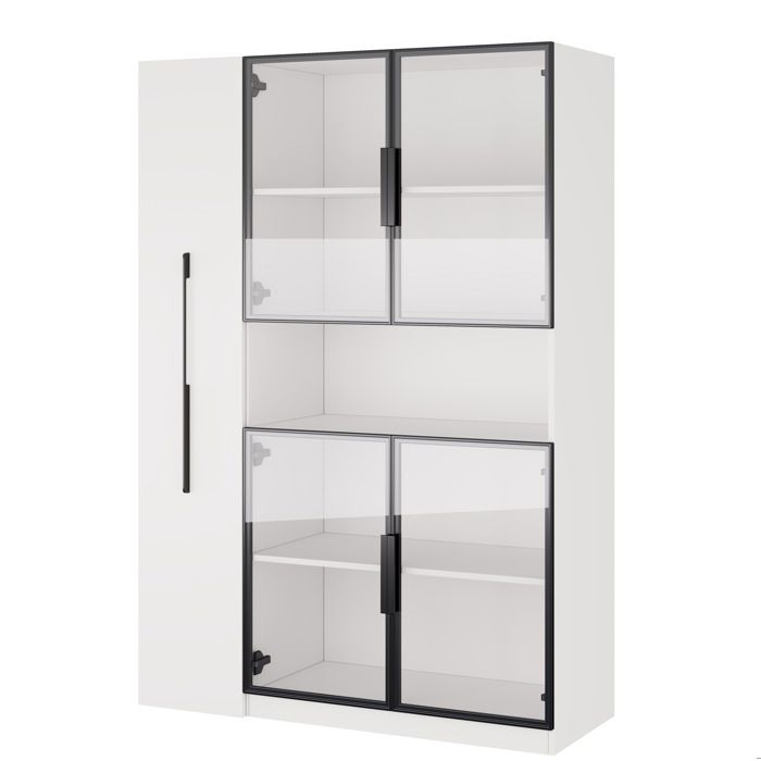 Vitrine en verre – meuble haut blanc LED multicolore – 110 x 35 x 160 cm