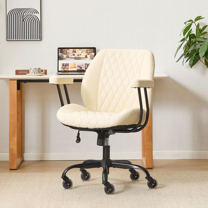 Chaise de Bureau Ergonomique Blanche Fauteuil Télétravail 2 en 1 avec Roulettes Silencieuses Siège Réglable Anti Mal de Dos