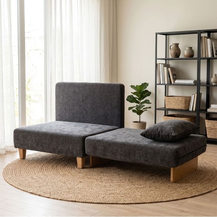 Fauteuil convertible 2-en-1 fauteuil lit 1 place 183 cm gris foncé polyester 2 coussins lavables JOINERY