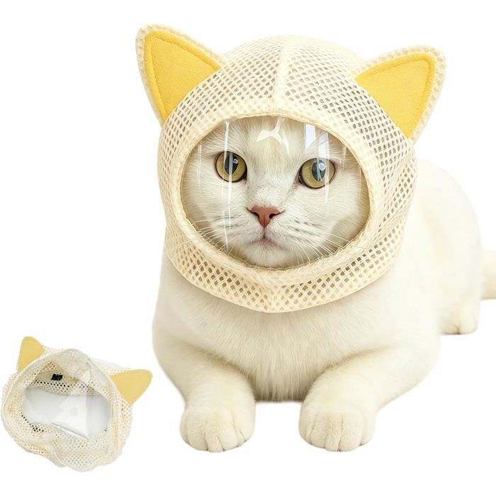 Masque protection chat maille polyester respirant oreilles ajustables anti morsures griffures toilettage coupe griffes taille M