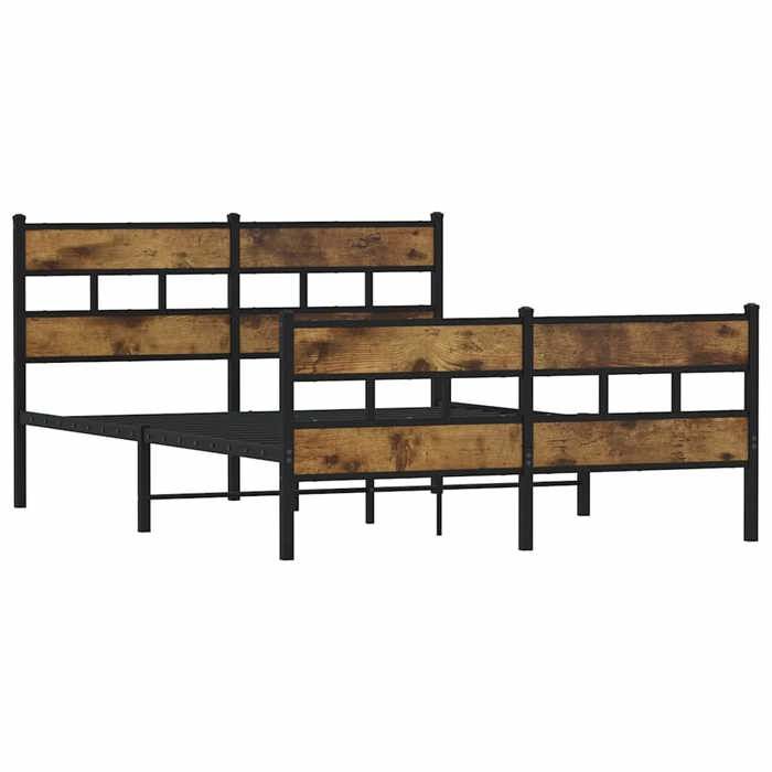 Cadre de lit en métal - vidaXL - 135x190 cm - noir chêne fumé - métal - Sans matelas - Tête de lit - Pied de lit - 2 places 96381